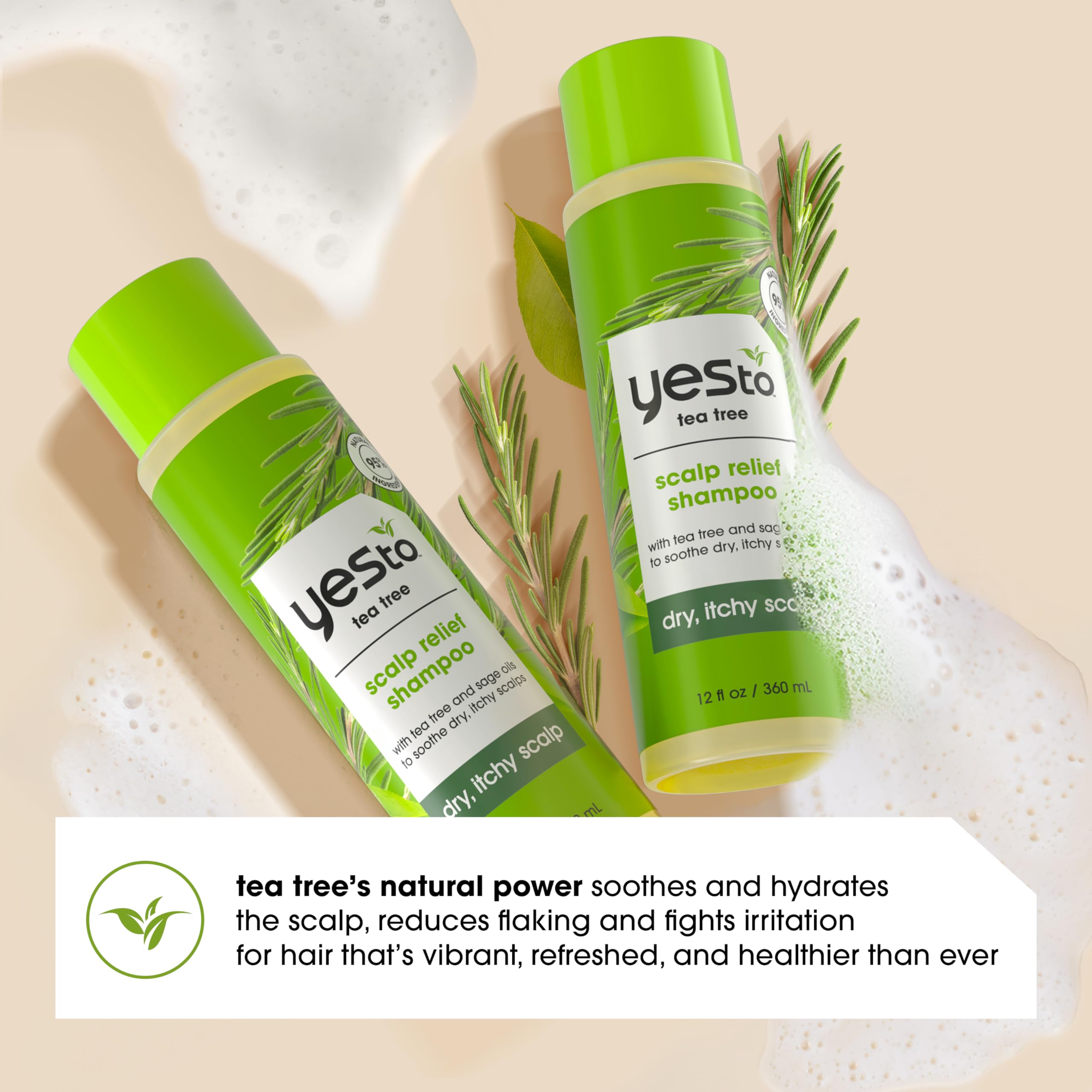 Yes To Tea Tree Sage Oil ingredients scene for scalp care