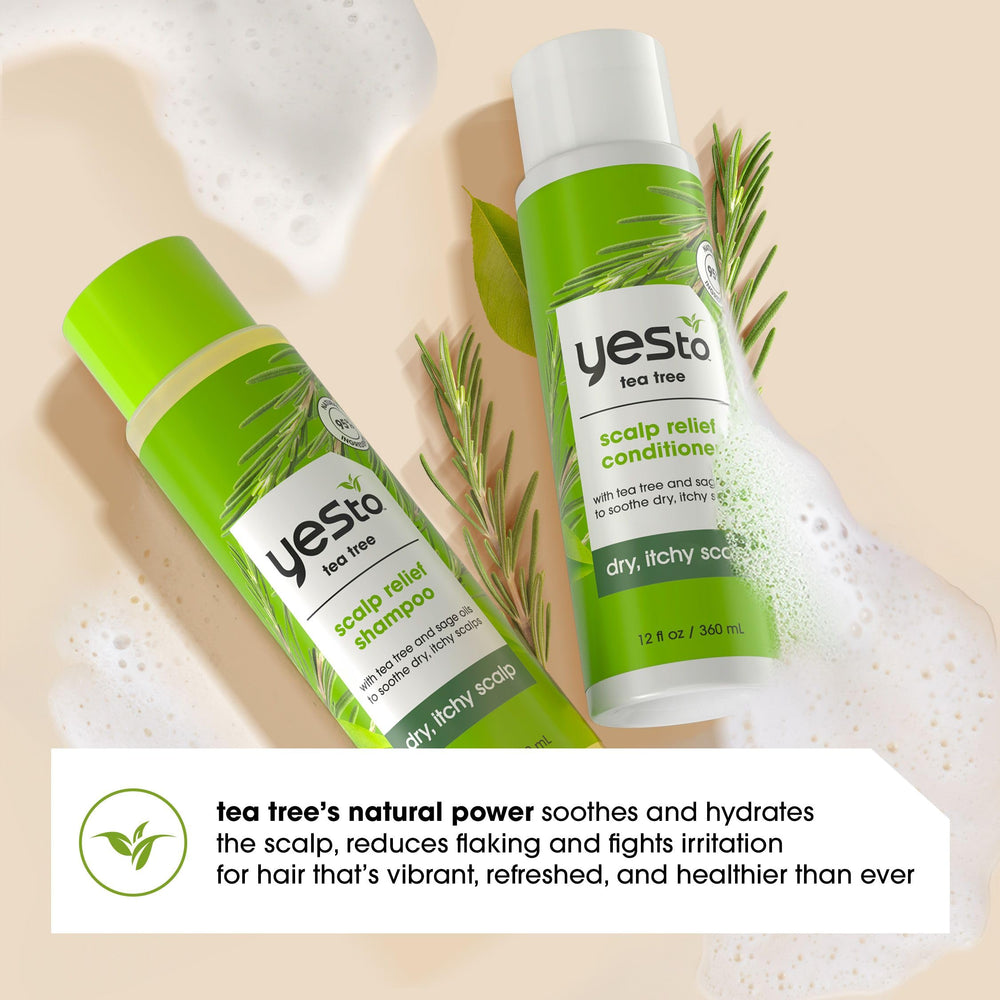 Yes To Tea Tree & Sage scalp close-up showing moisturization.