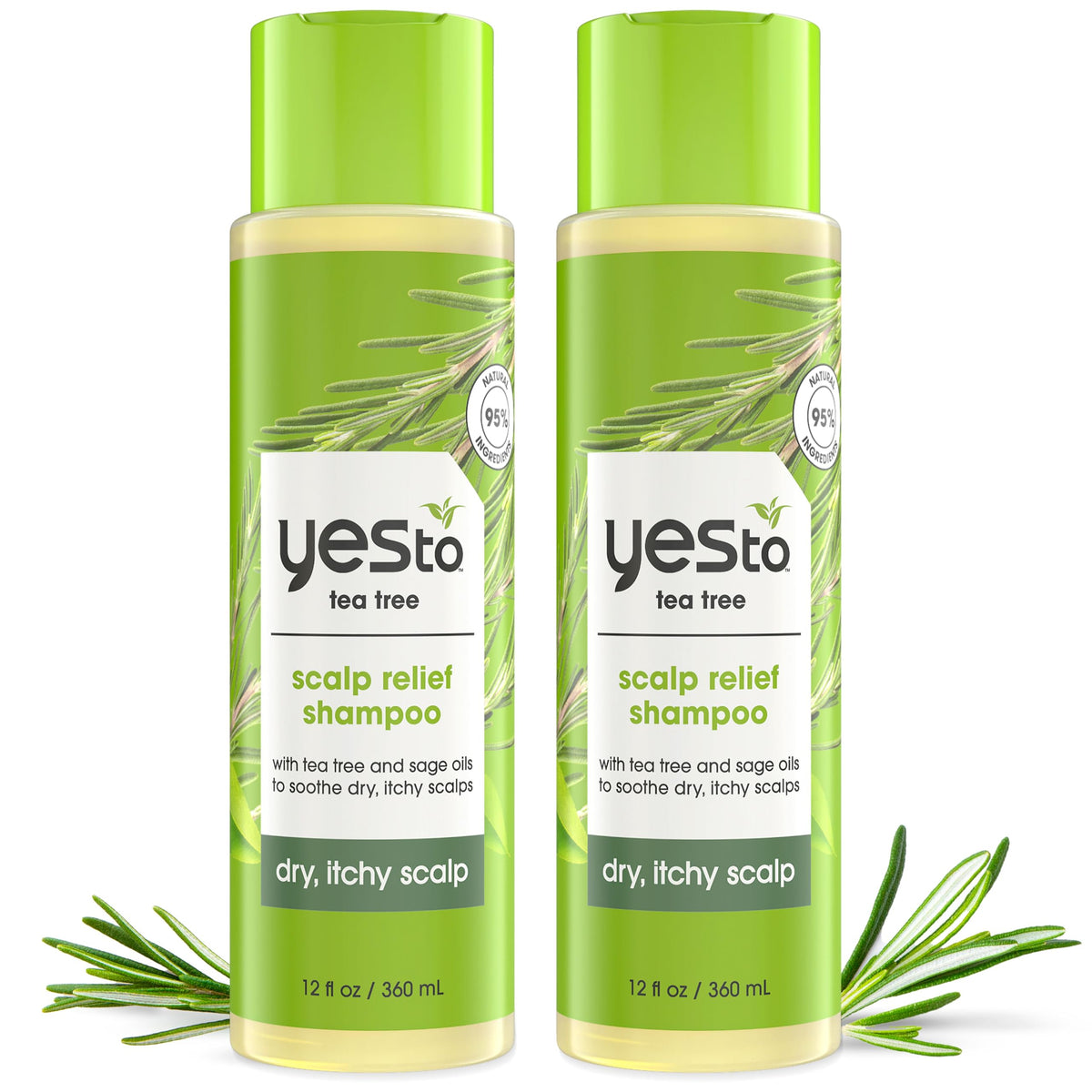 Yes To Tea Tree Scalp Relief Shampoo bottle highlighting calming formula for itchy scalps