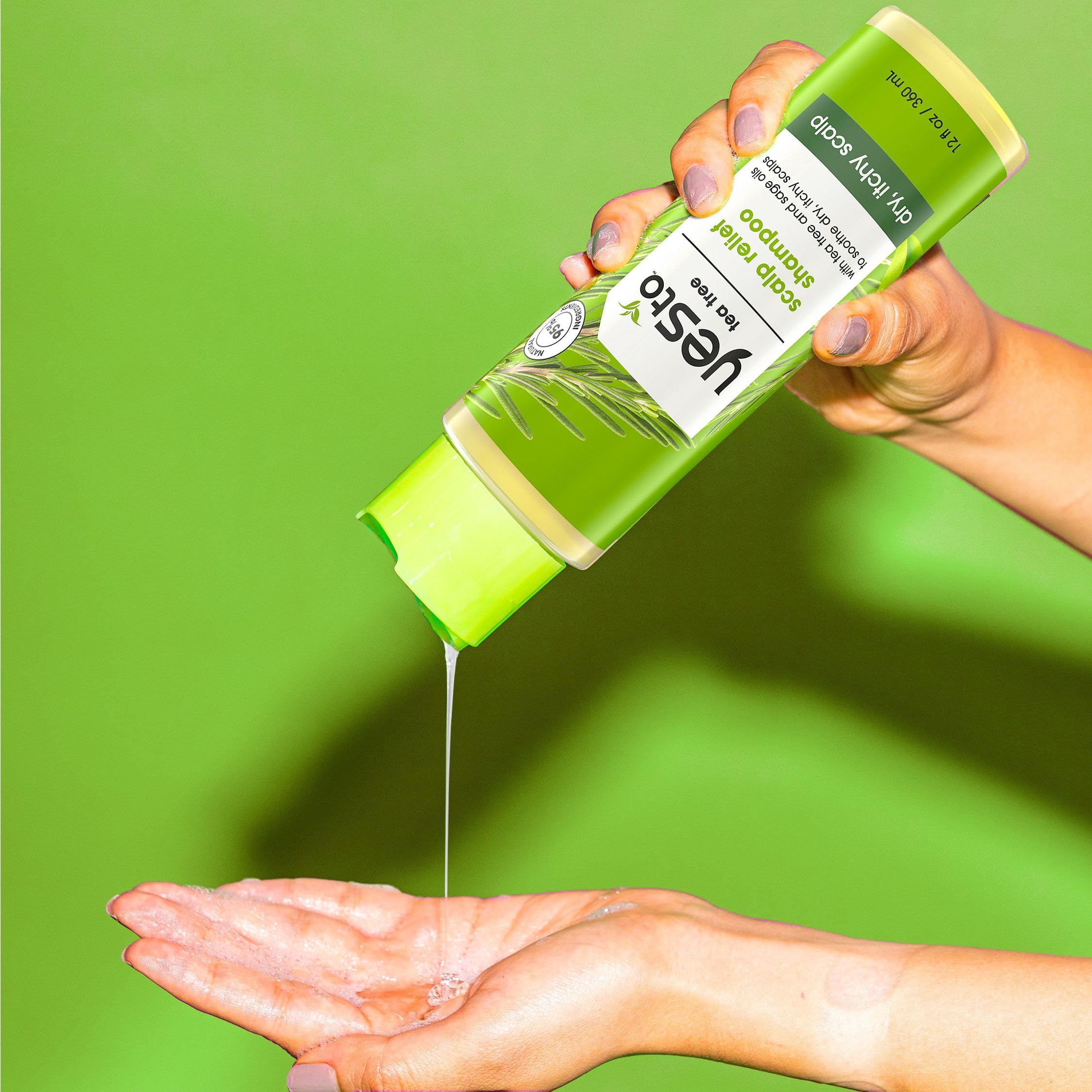 Yes To Tea Tree Scalp Relief Shampoo in shower showing hair care routine