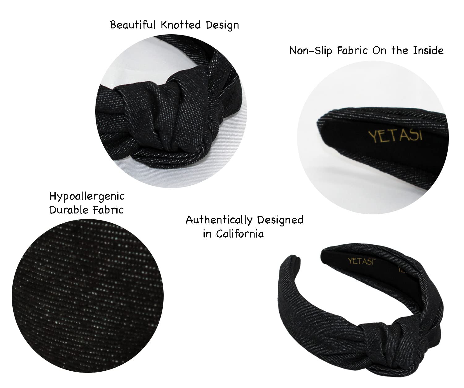 YETASI black denim headband easy to match with any outfit for busy mornings.