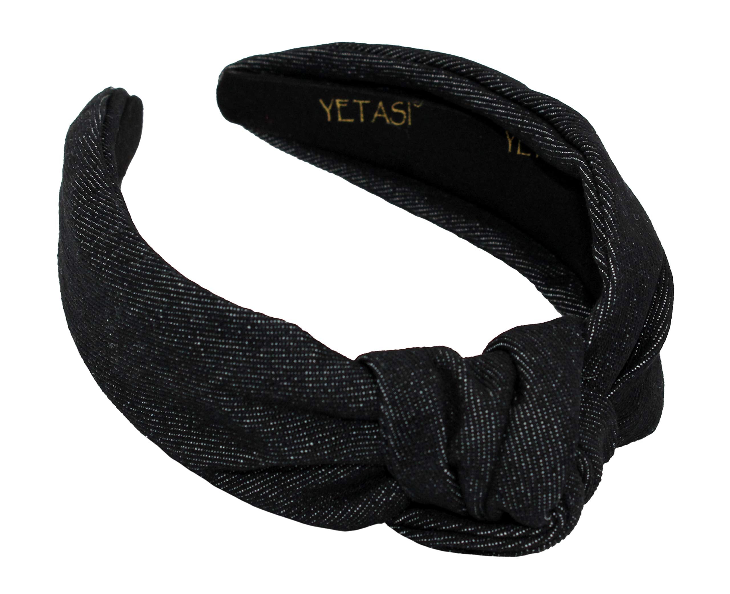 YETASI black denim top knot headband with chic, comfortable fit for daily wear.