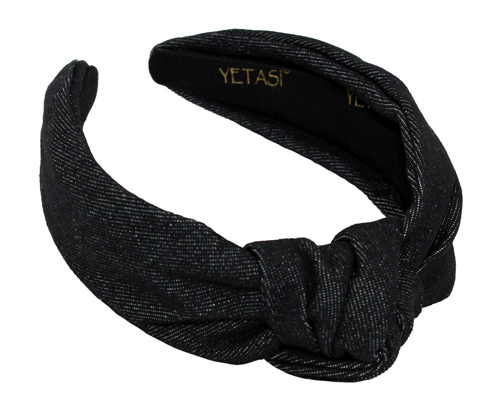 YETASI black denim top knot headband with chic, comfortable fit for daily wear.