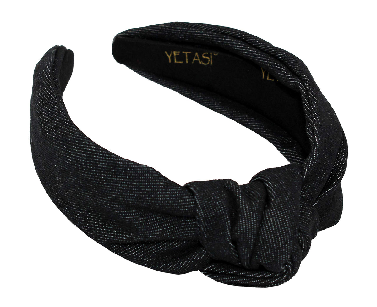 YETASI black denim top knot headband with chic, comfortable fit for daily wear.
