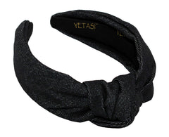 YETASI black denim top knot headband with chic, comfortable fit for daily wear.