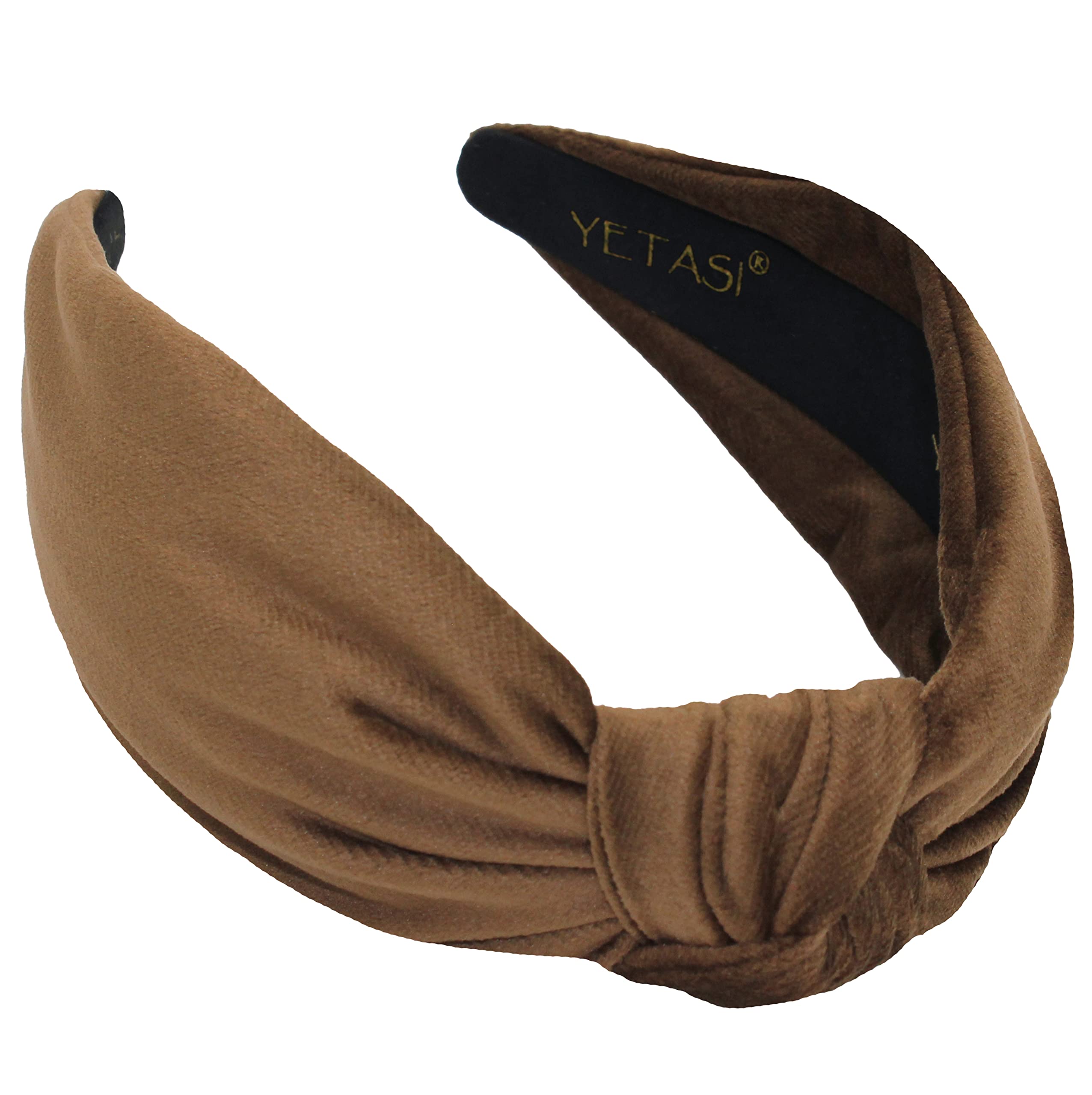 Yetasi brown velvet knotted headband front view adds instant chic to outfits.