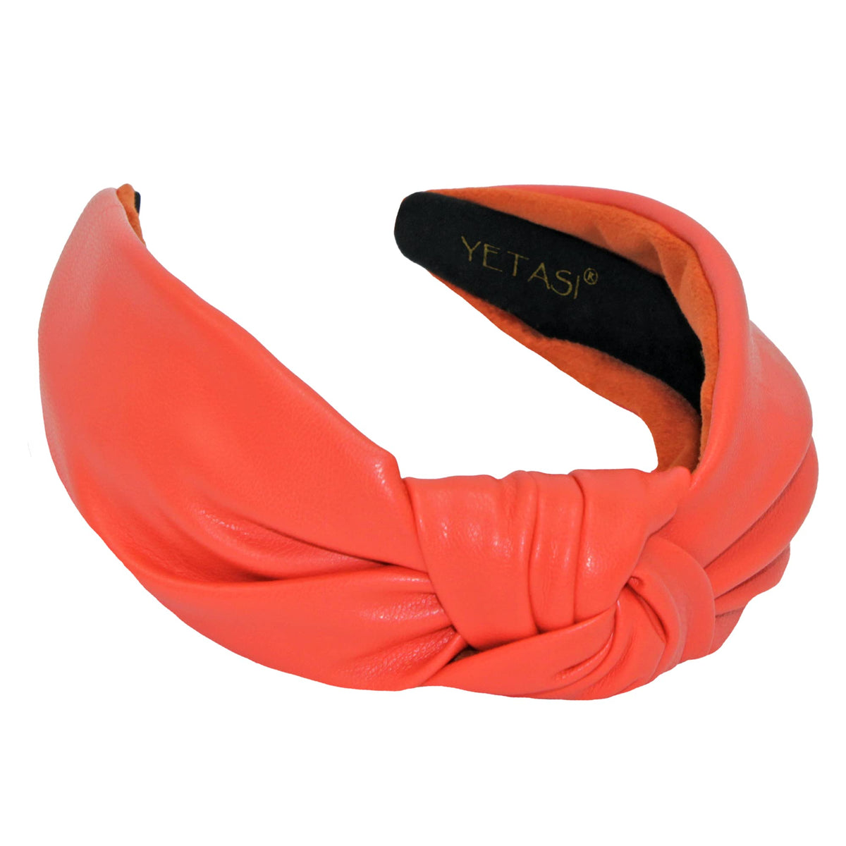 Yetasi orange leather knotted headband worn for chic everyday style