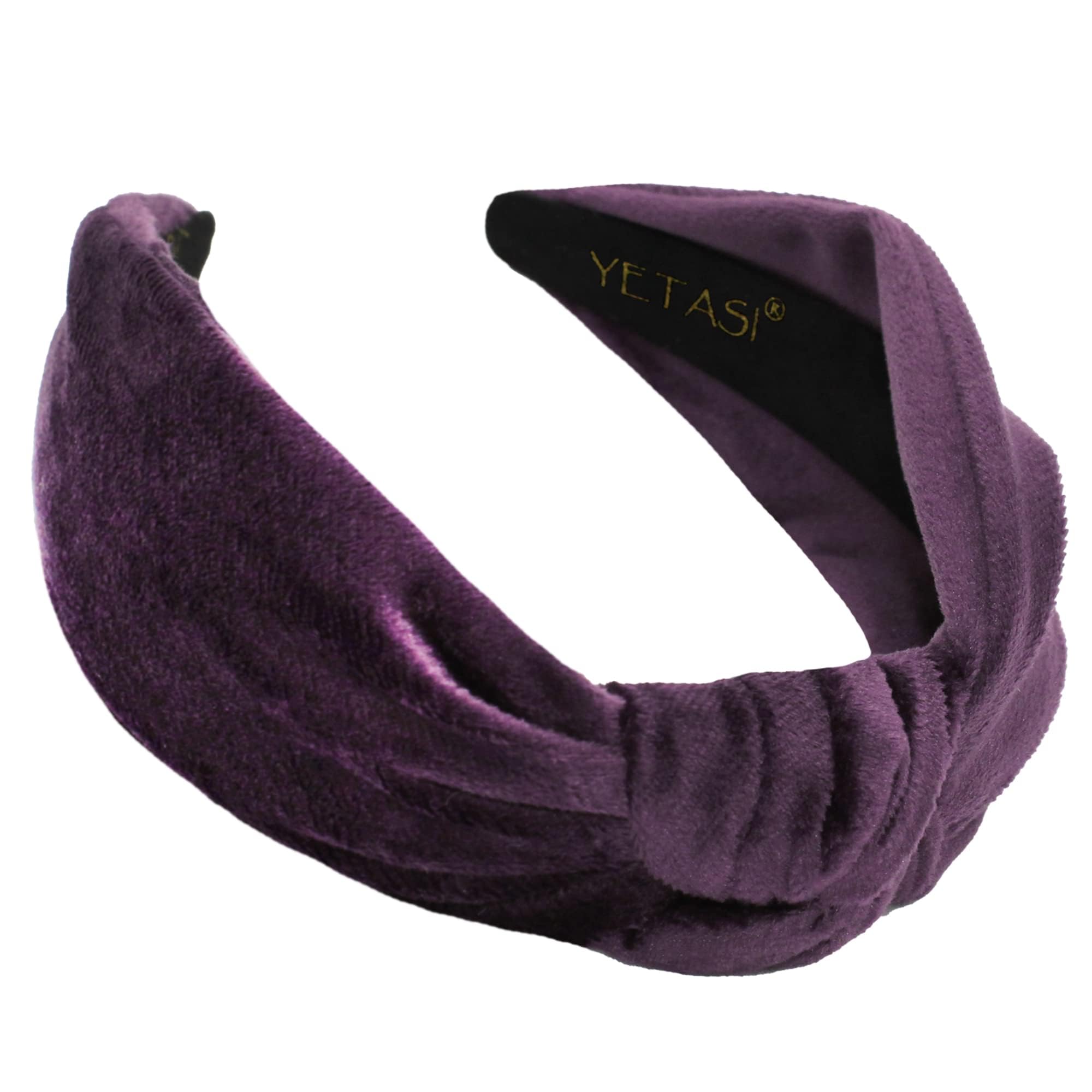 YETASI royal purple velvet knotted headband, front view, adds chic style to any outfit