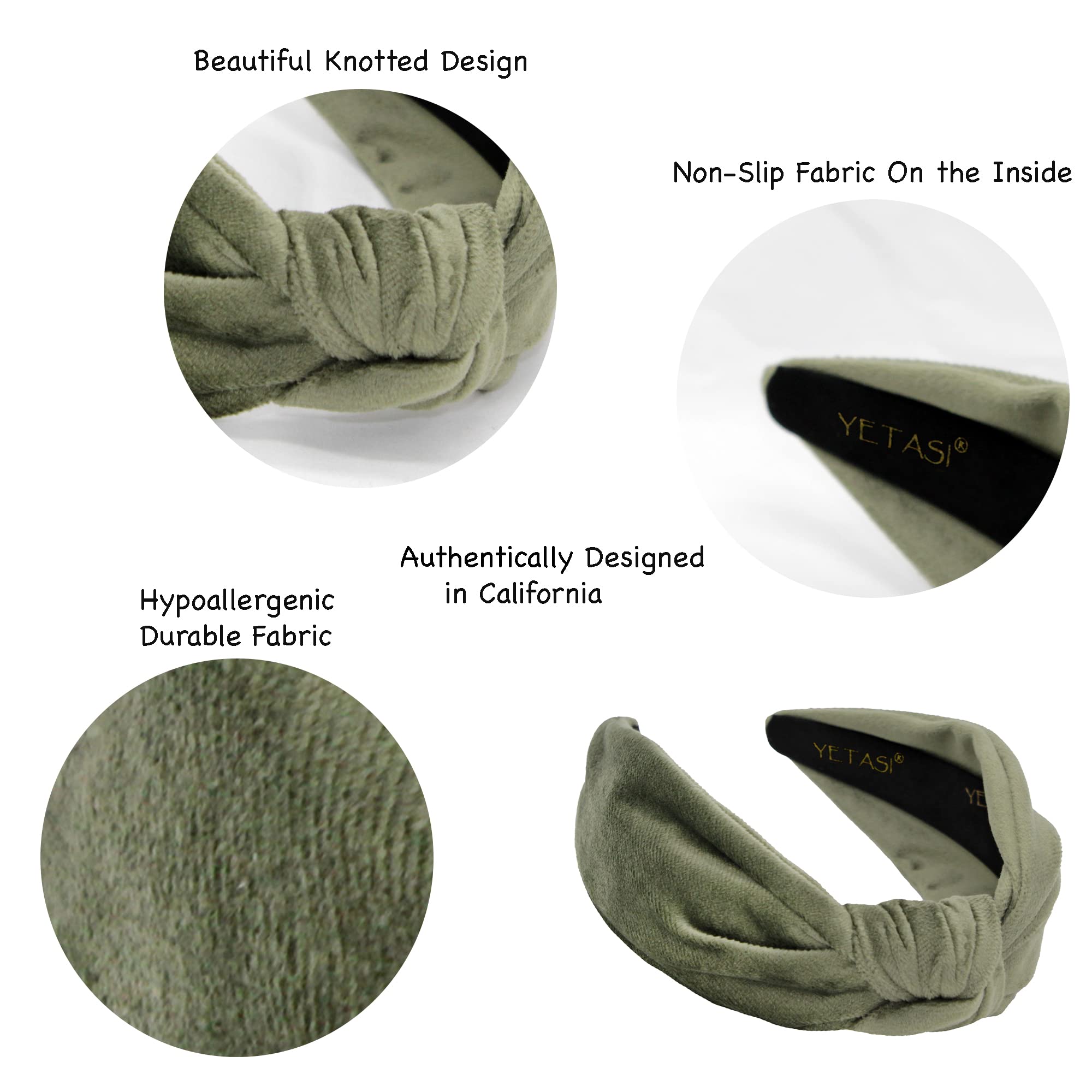 YETASI Sage Green Velvet Knotted Headband worn with hair for a refined look