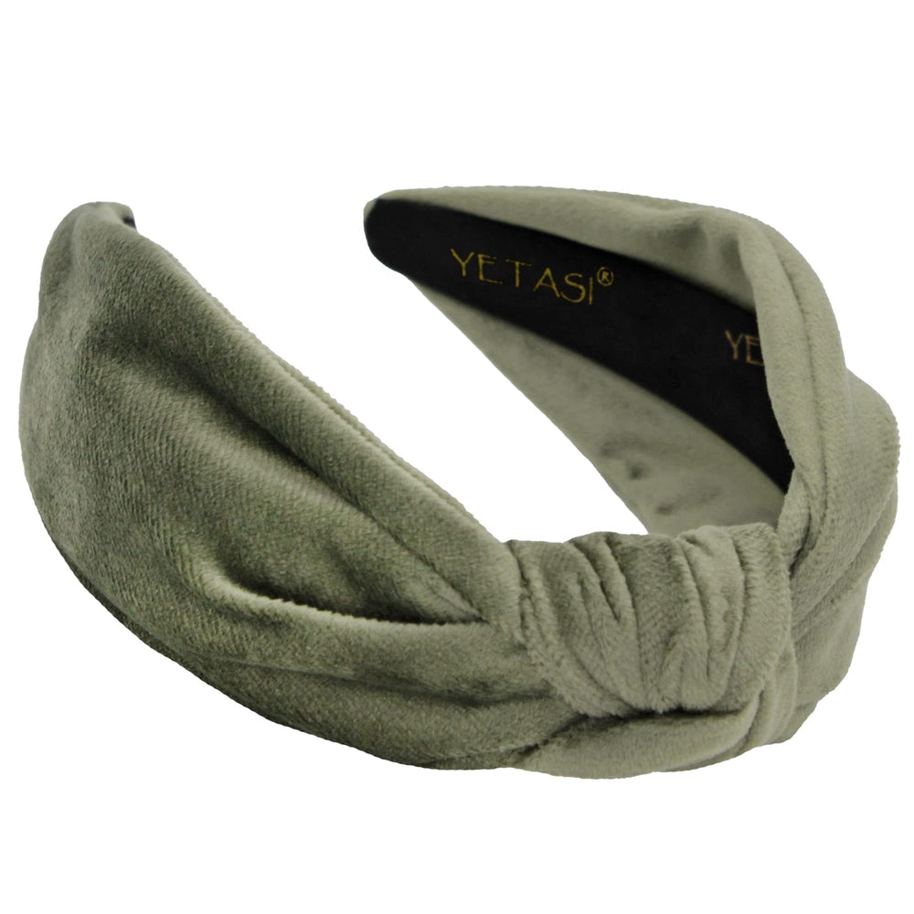 YETASI Sage Green Velvet Knotted Headband front view, ideal for quick outfit upgrades