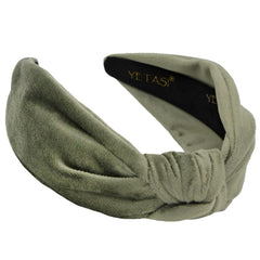 YETASI Sage Green Velvet Knotted Headband front view, ideal for quick outfit upgrades