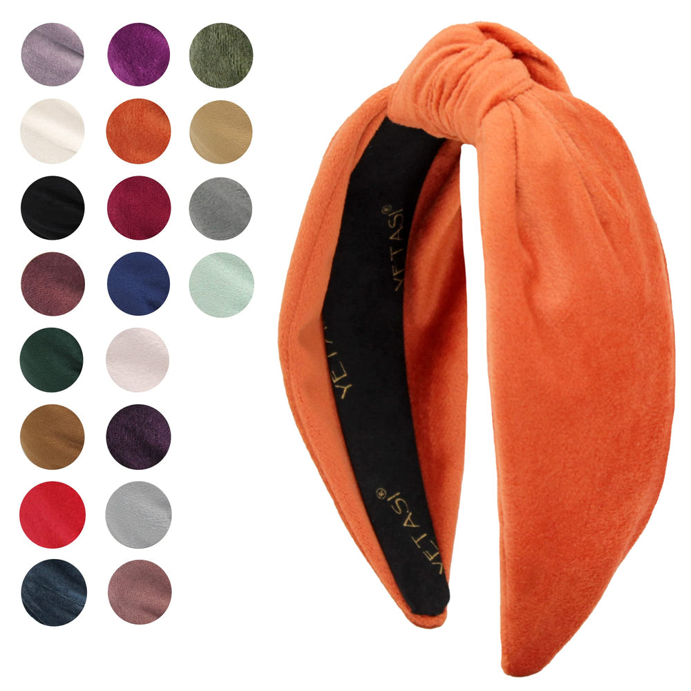 YETASI women's fall headband in orange velvet with knotted detail