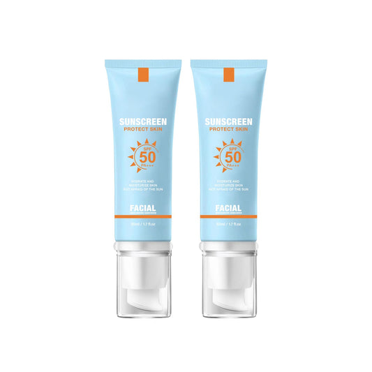 YFKEJI Moisturizing Sunscreen Face SPF 50 in travel size protects while keeping skin hydrated.