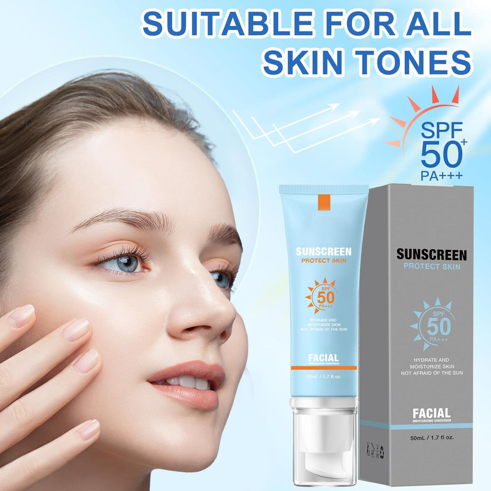 YFKEJI waterproof SPF 50 sunscreen for face stays on during outdoor activities.