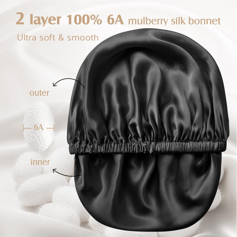 YFONG silk bonnet inner layer close-up, smooth mulberry silk for gentle hair contact.