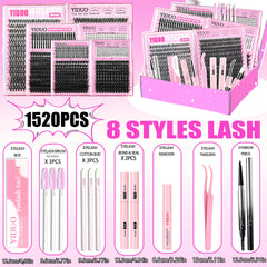 YIDUO 1520-pcs cluster lashes offering extensive styling options.