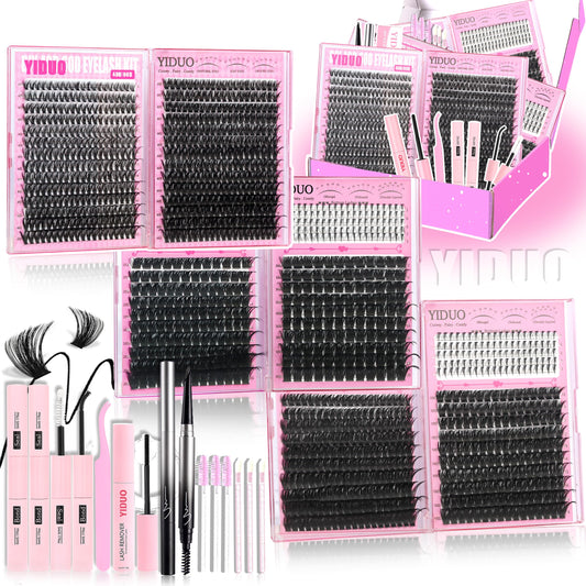 YIDUO 6-style kit contents for at-home lash styling and beginner-friendly practice.