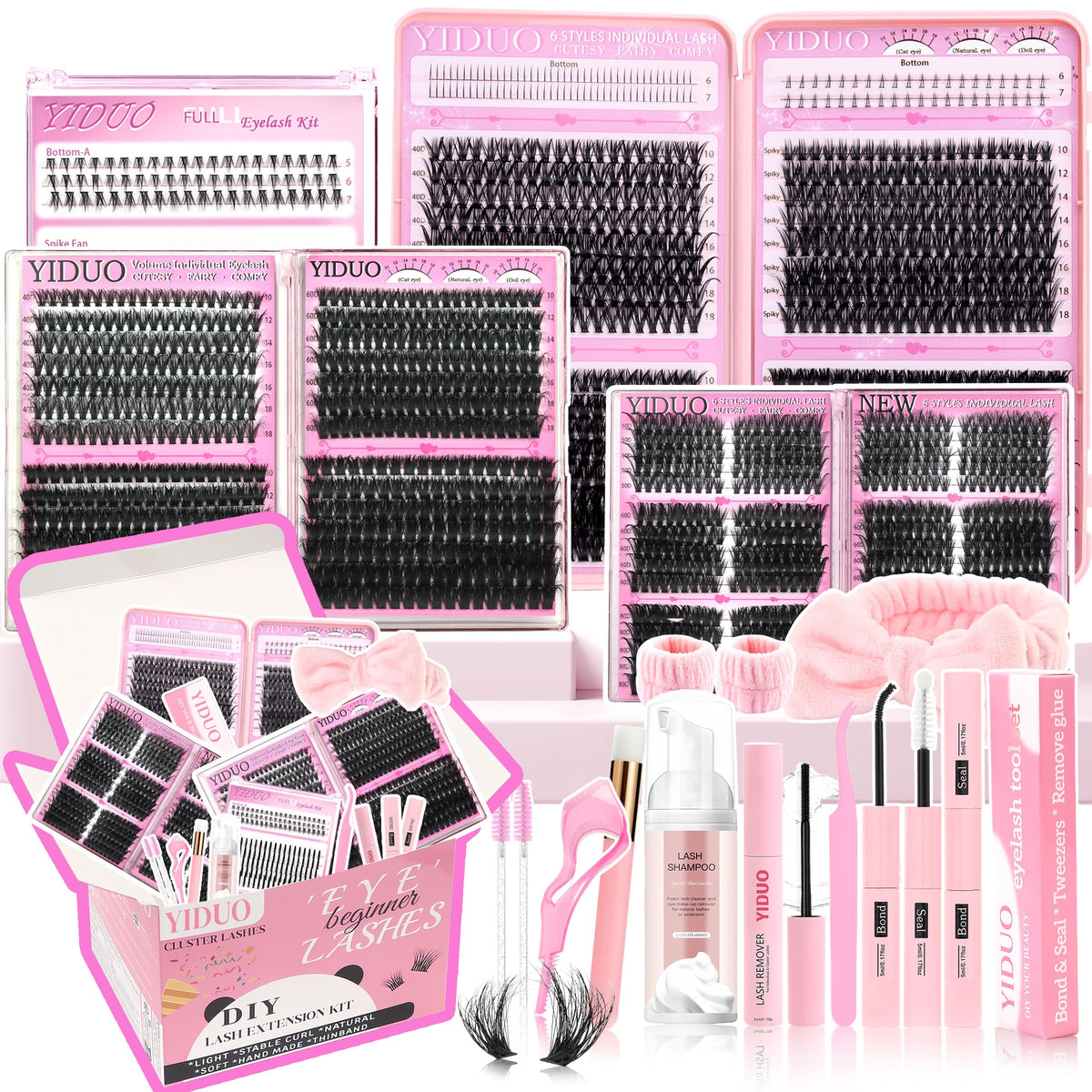 YIDUO Lashes Clusters bulk pack front view for easy at-home application.
