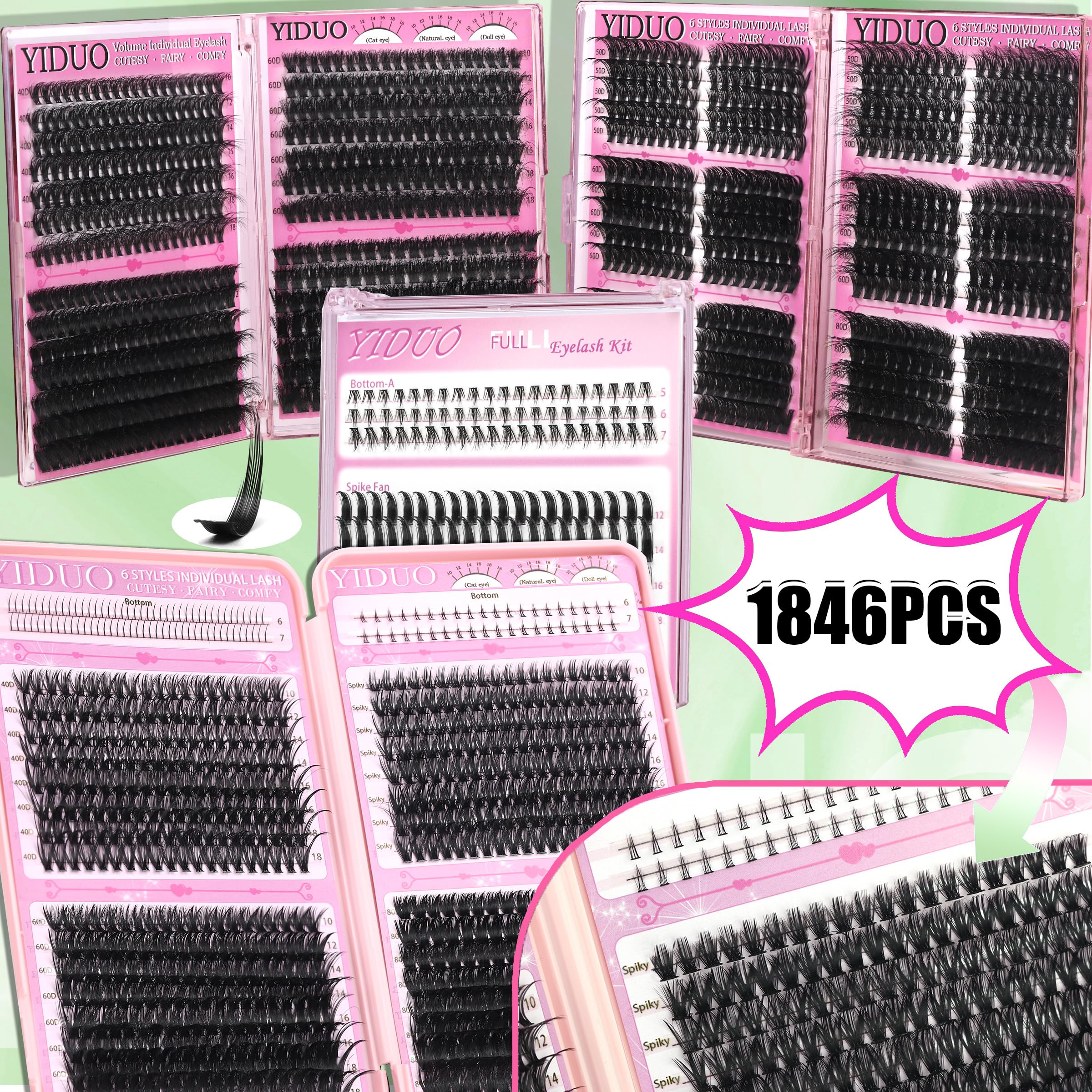 YIDUO Lashes Clusters with varied diameters showcases versatile styles for daily wear.