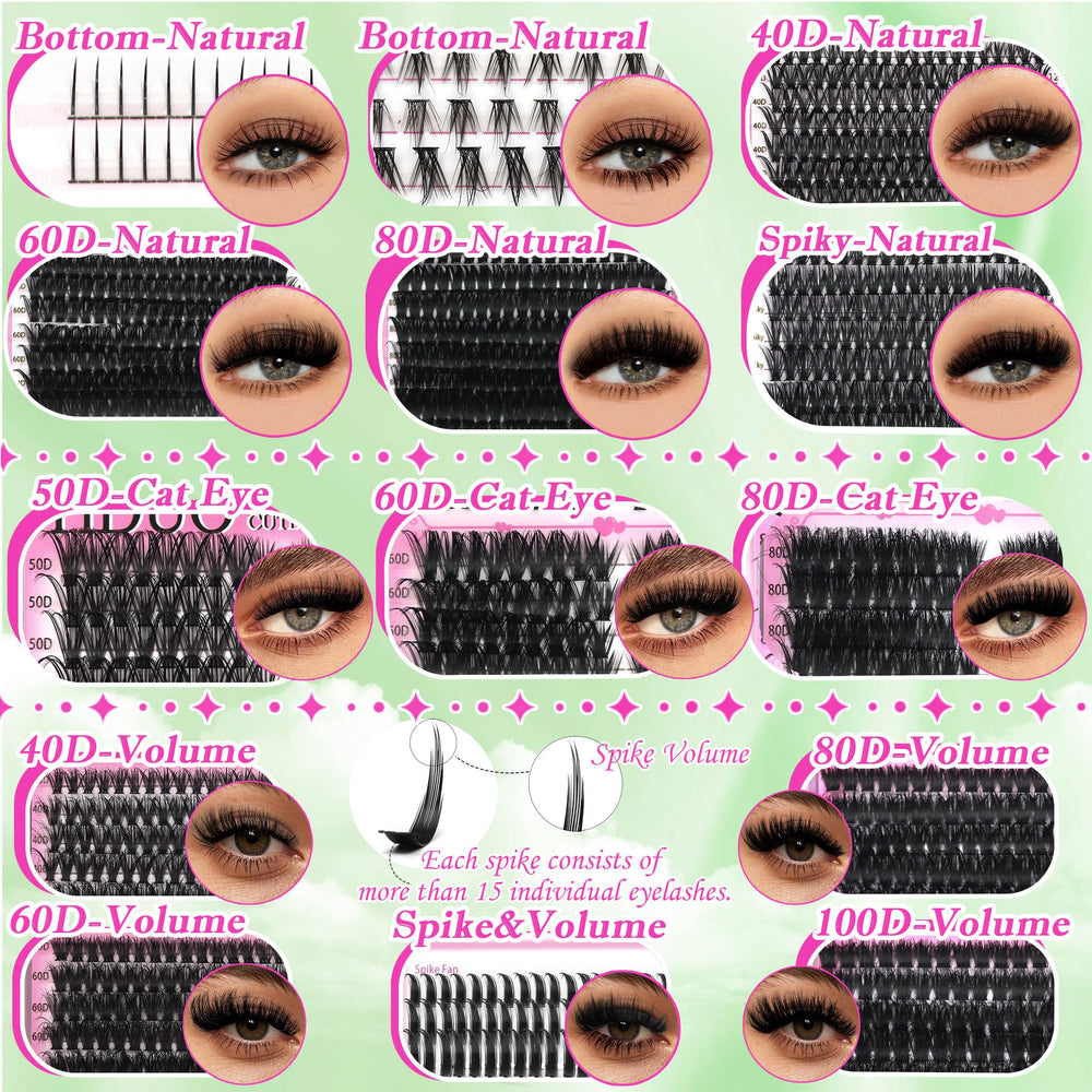 YIDUO Lashes Clusters Spike-Bottom detail highlights unique shaping for dramatic volume.