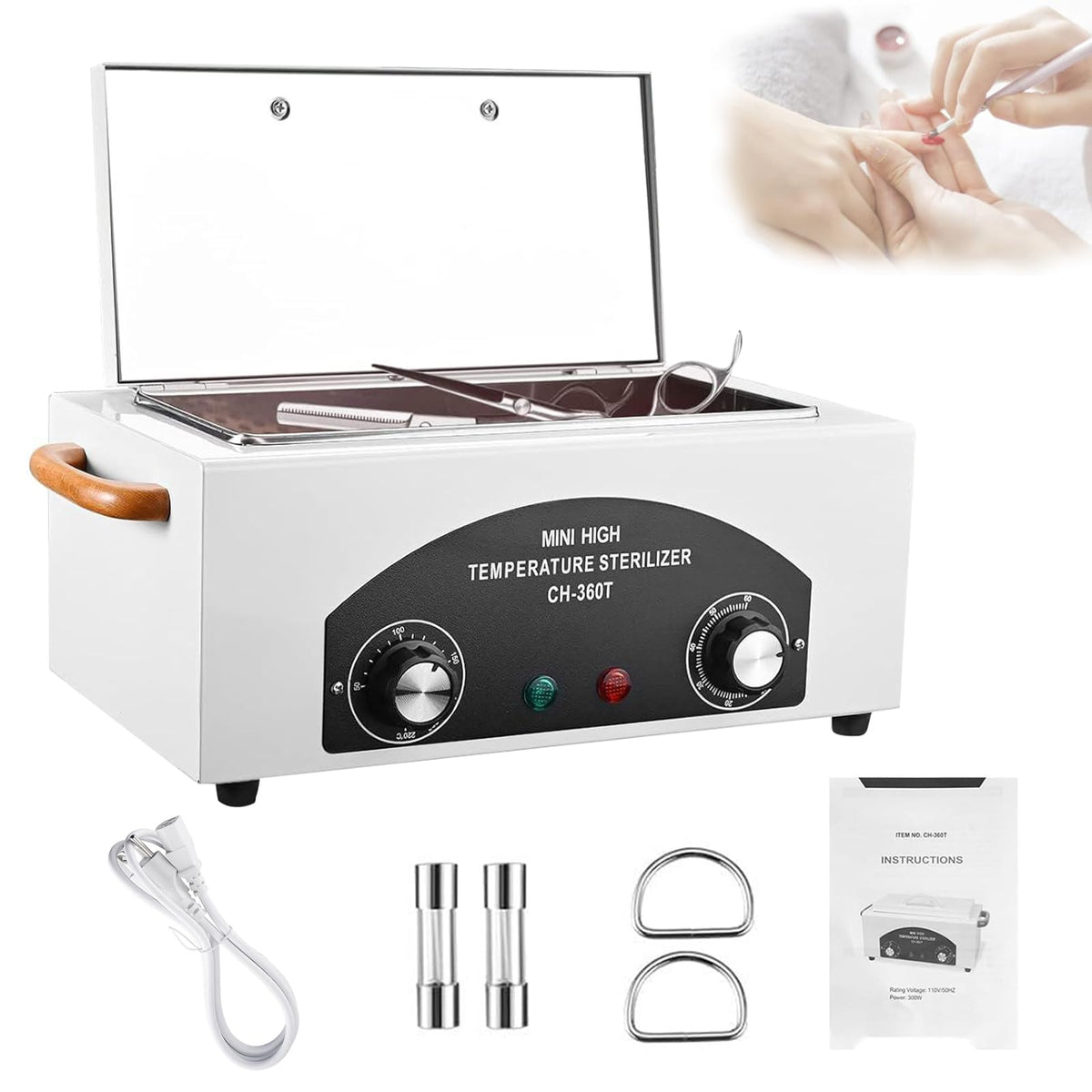 YIHAOSSING high temperature sterilizer front view, ideal for salon desks and mobile stations.