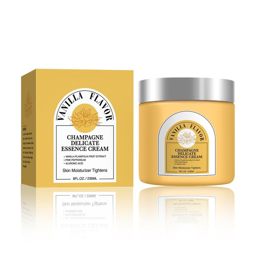YILEST Champagne Lift Cream bottle closeup showing luxurious vanilla infusion for smoother skin.