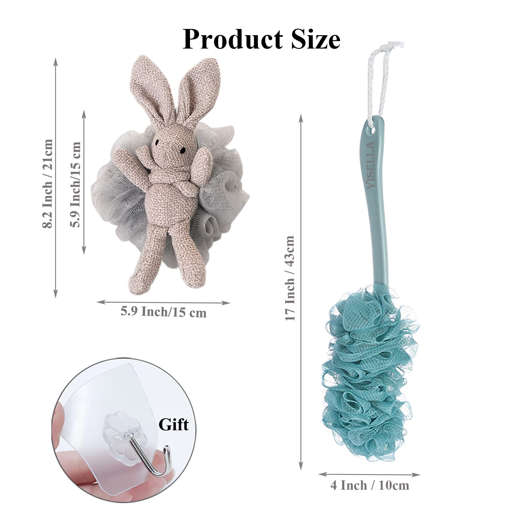 Yisella curved-handle bath brush reaches tricky back angles for a comfortable scrub.