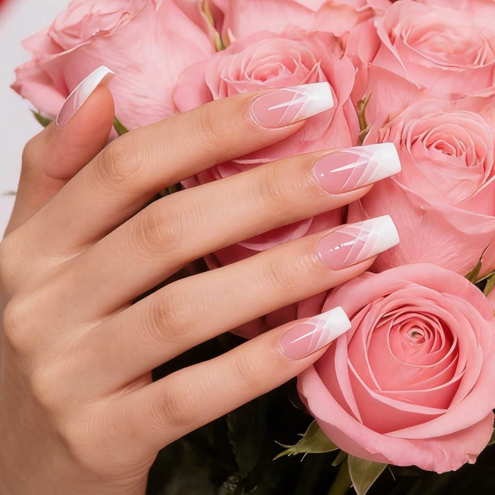 YIZHUO Valentine gradient pink base gel nail strips for at-home manicures