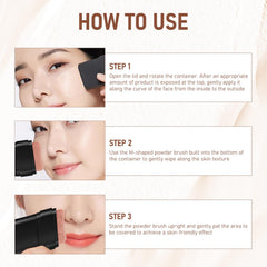 Contour-ready application on cheeks for defined features.