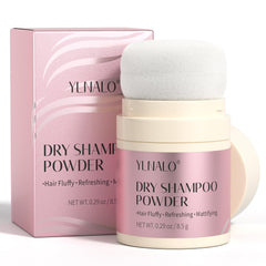 YLNALO dry shampoo powder packaging shows travel-friendly design for quick refresh