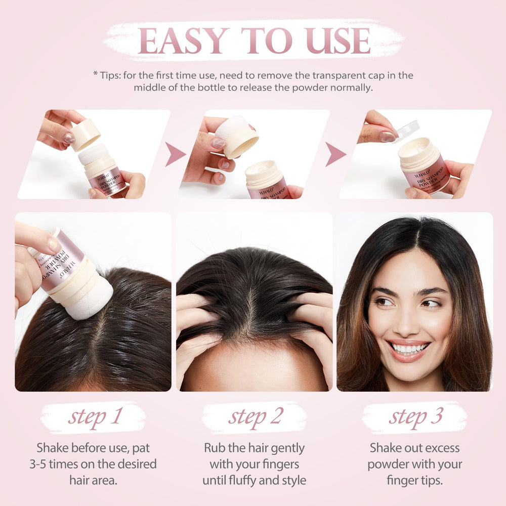 Compact 0.29 oz travel size of YLNALO dry shampoo