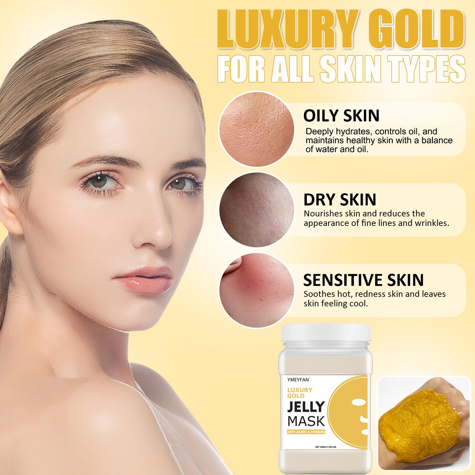 YMEYFAN gold jelly mask face application for hydrating and glow