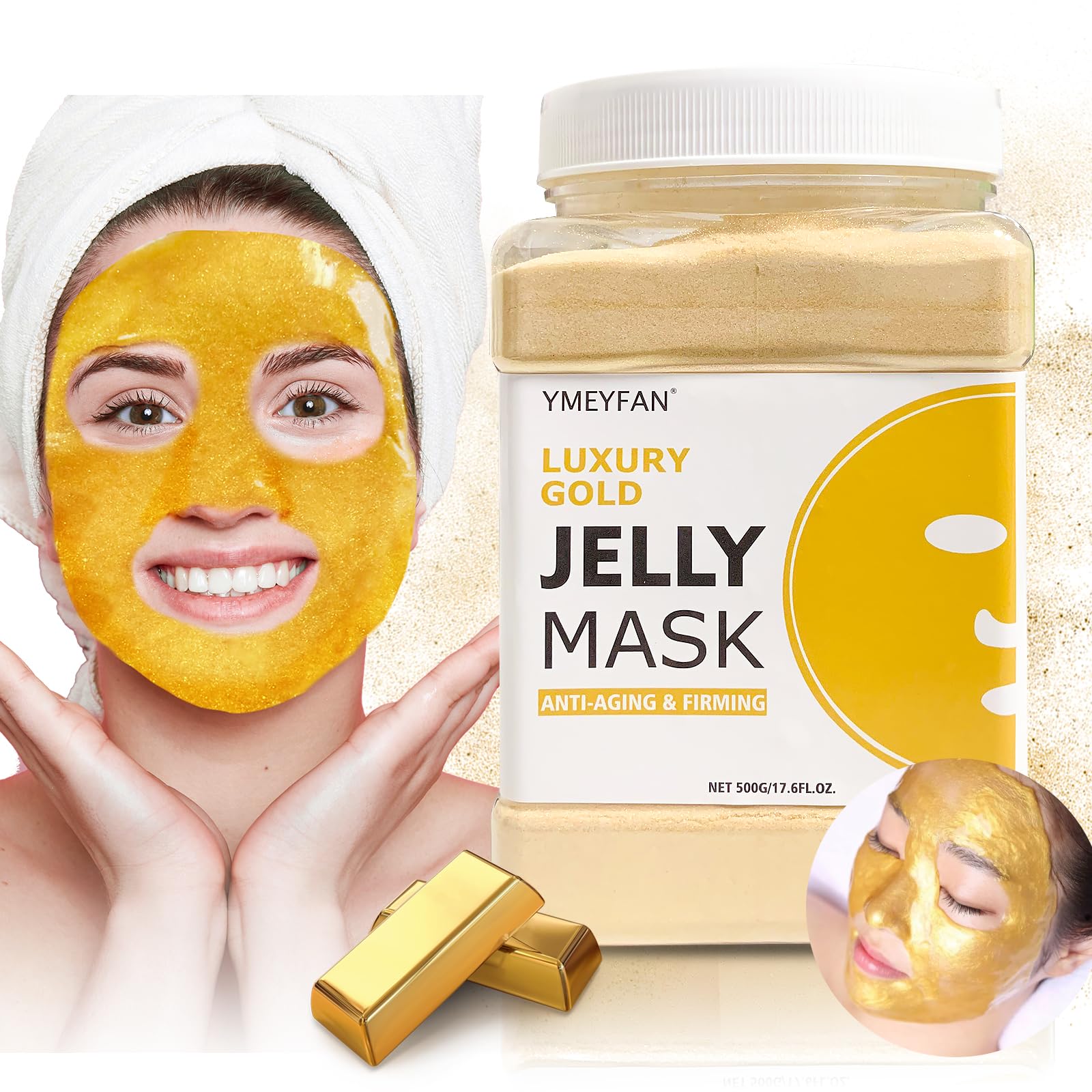 YMEYFAN gold jelly mask packaging for professional salon use and home care