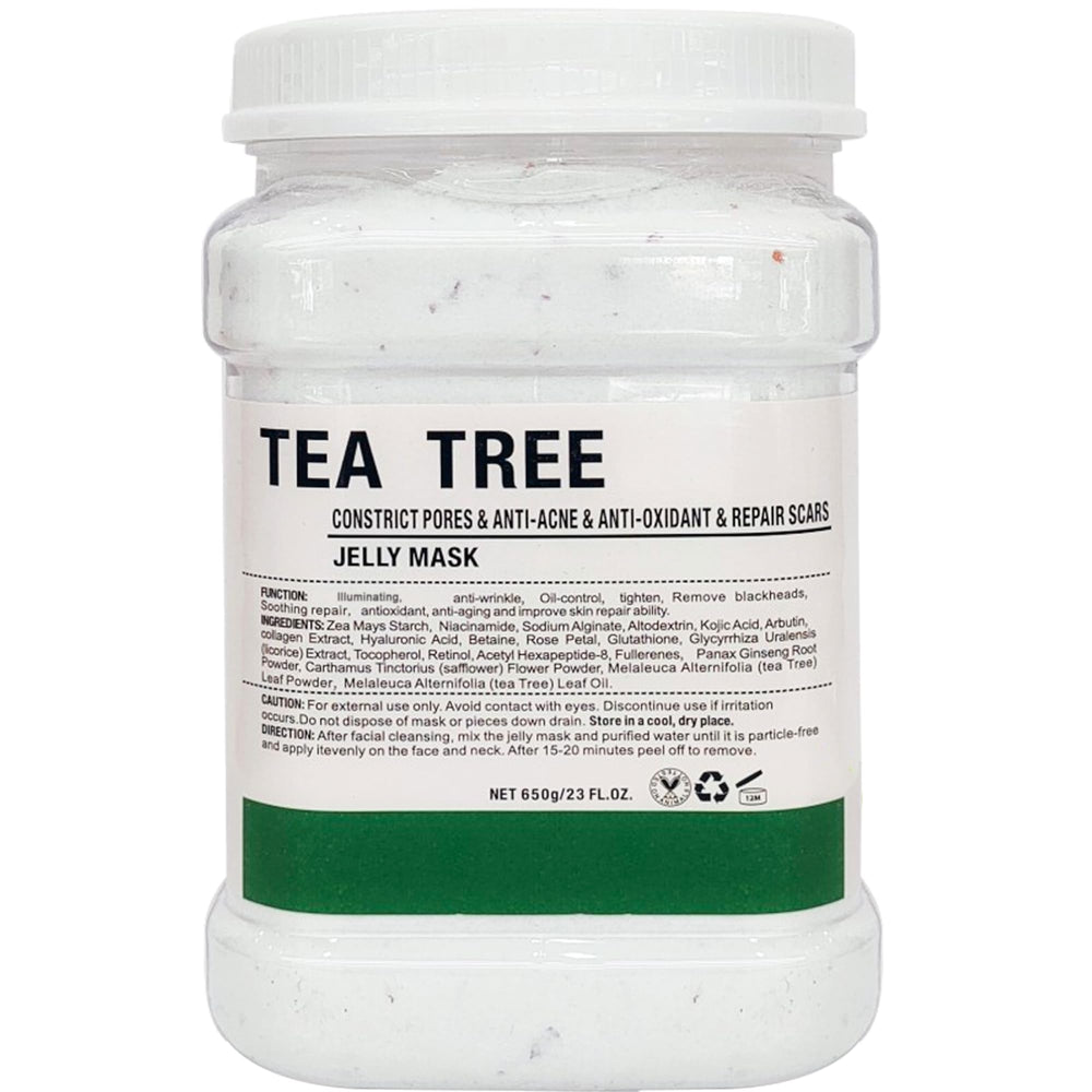 YMEYFAN Tea Tree Jelly Mask powder close-up showing hydrating, purifying facial care