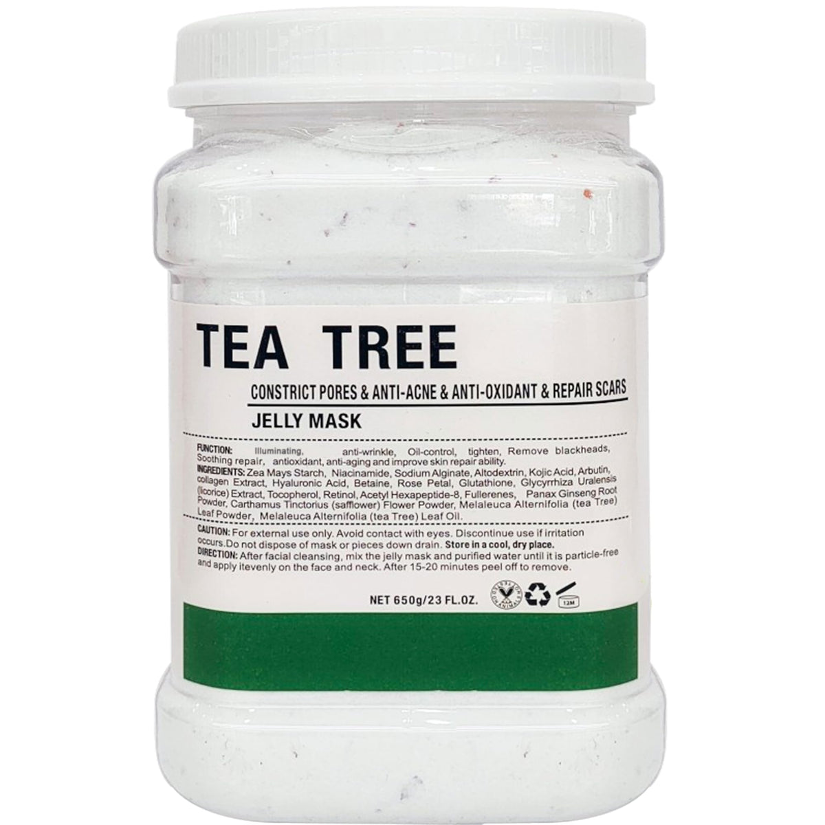 YMEYFAN Tea Tree Jelly Mask powder close-up showing hydrating, purifying facial care