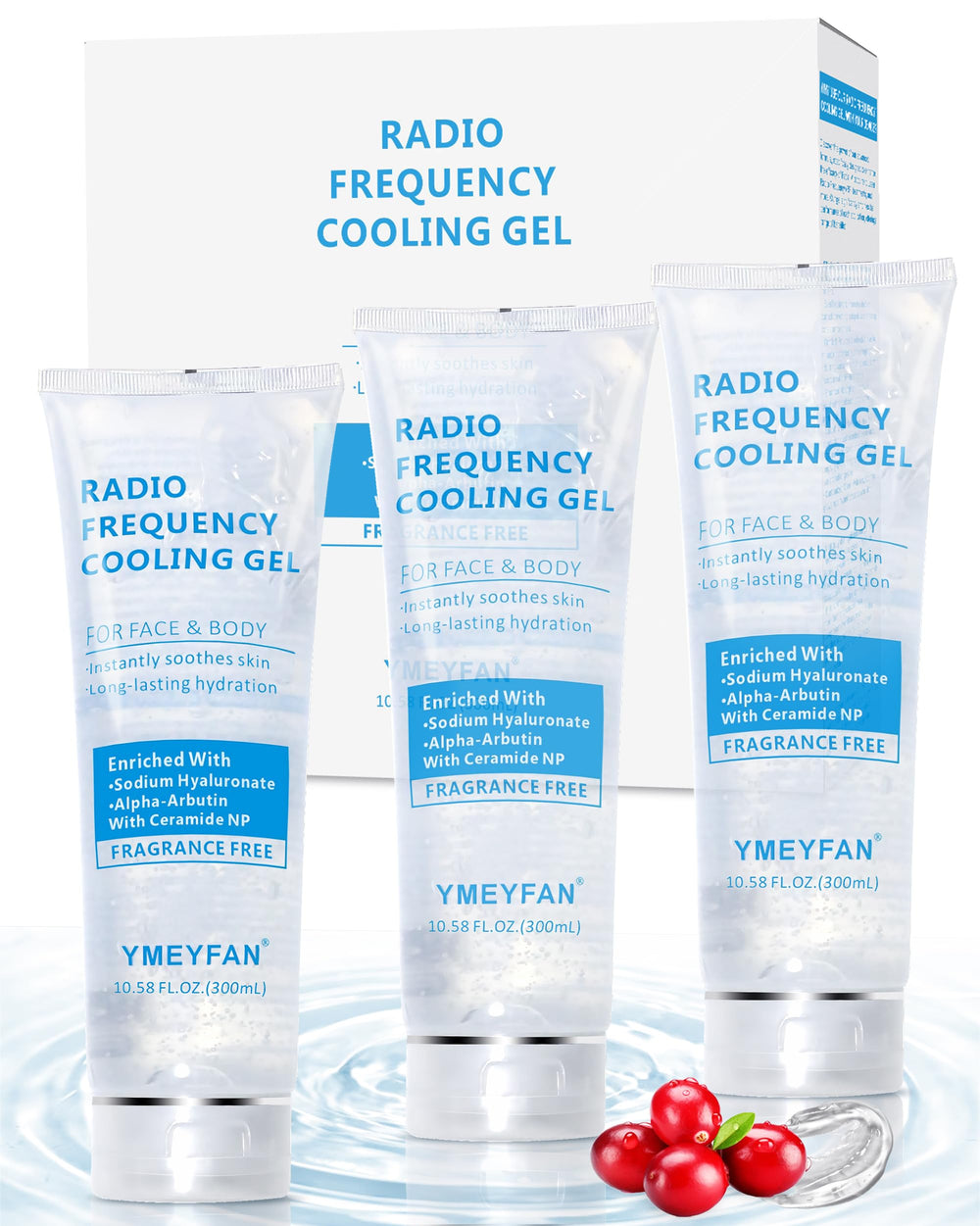 YMEYFAN Conductive Gel bottle and label shown for clear, fragrance-free skin compatibility.