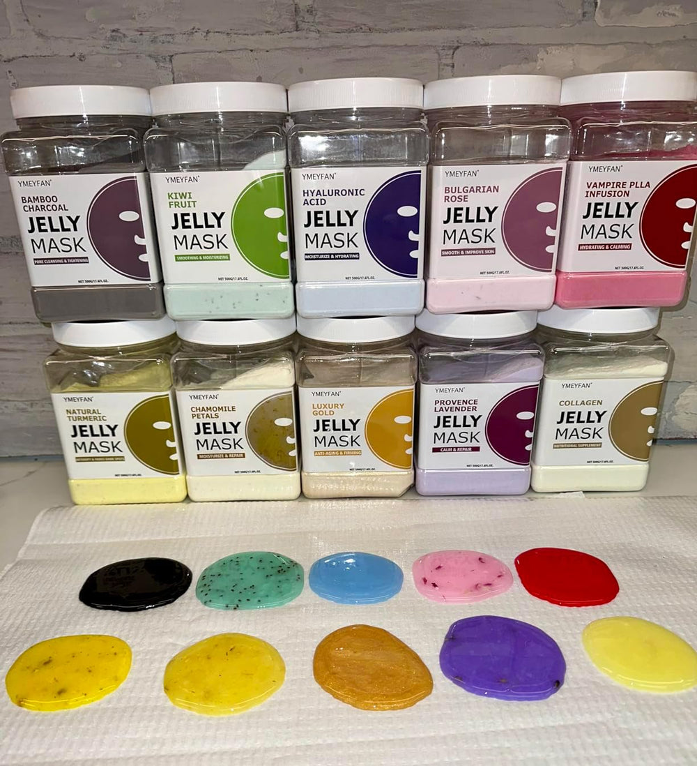 YMEYFAN spa treatment setup featuring jelly masks