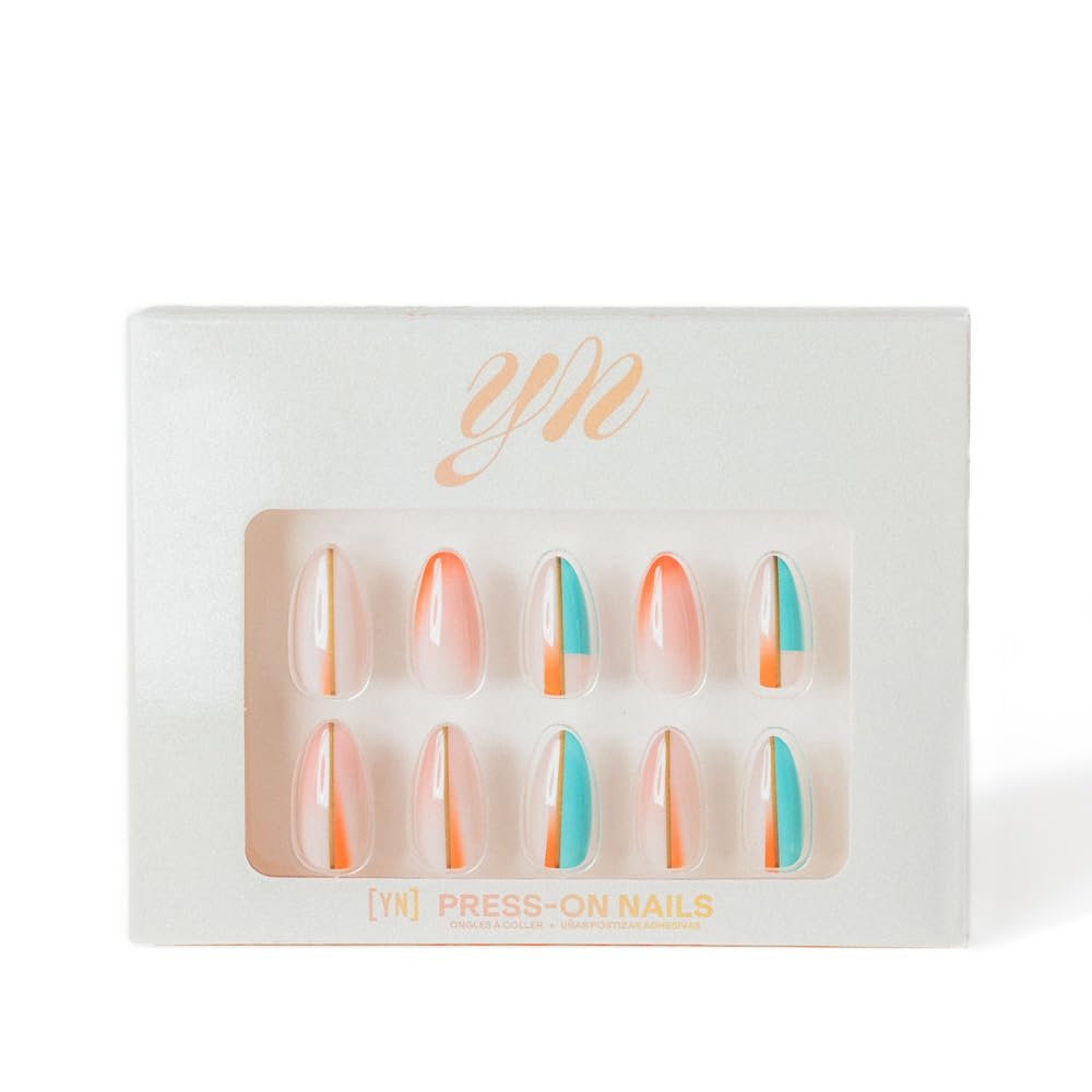 YN Young Nails Lunar Pop press-on nails in bold blue for instant chic style.