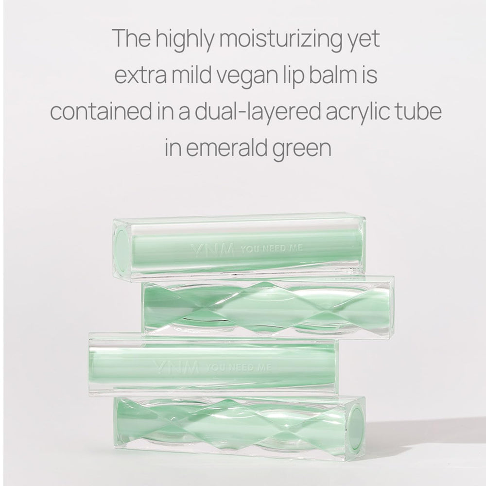 YNM Fresh Green Lip Balm on lips delivering hydration and shine