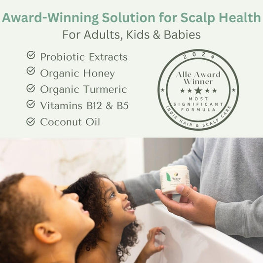 Creamy texture of Yobee mask spread on the scalp for gentle nourishment.