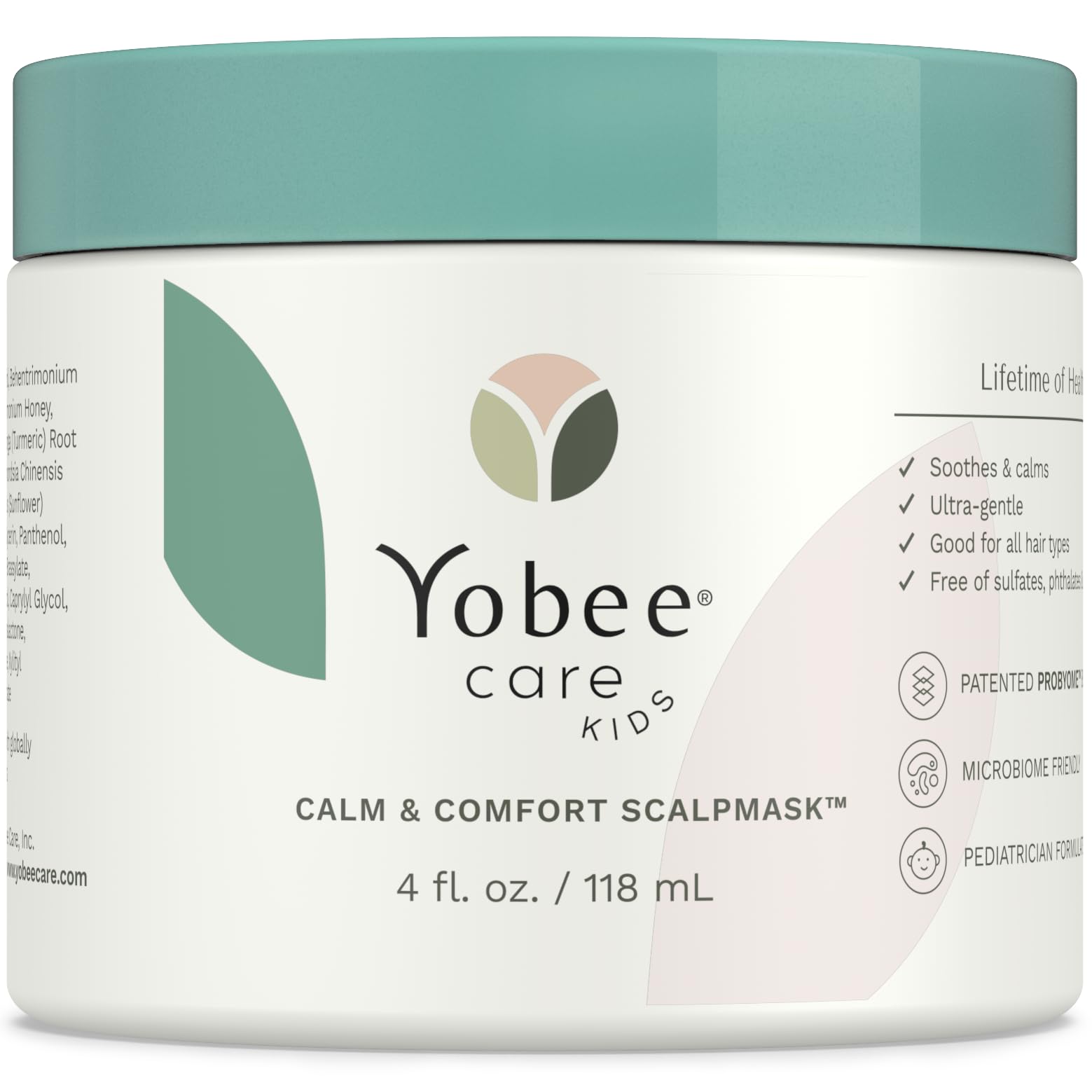 Yobee Calm & Comfort scalp mask jar with creamy texture for soothing care.