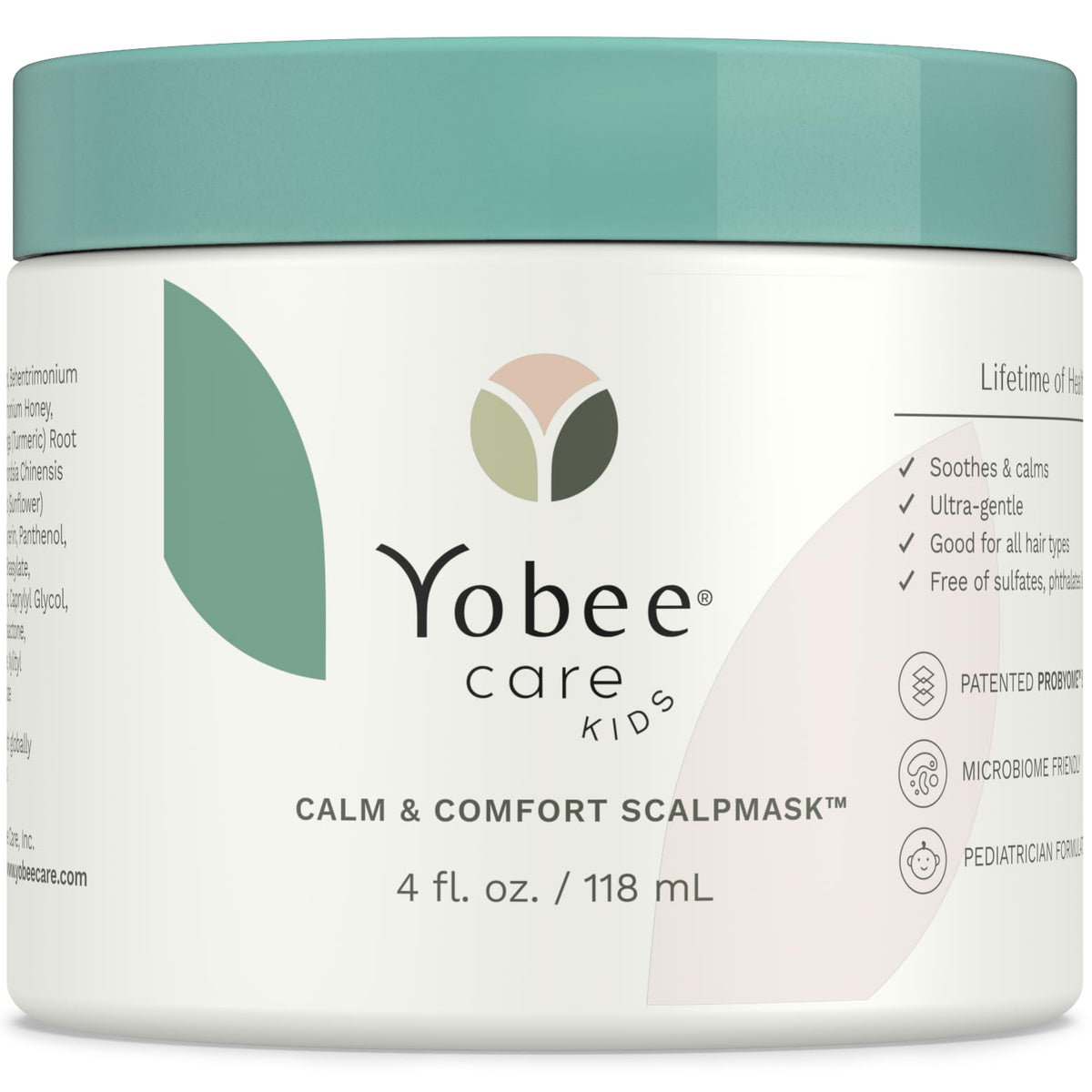 Yobee Calm & Comfort scalp mask jar with creamy texture for soothing care.