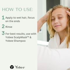 Hair close-up with Yobee conditioner for deep hydration and strength