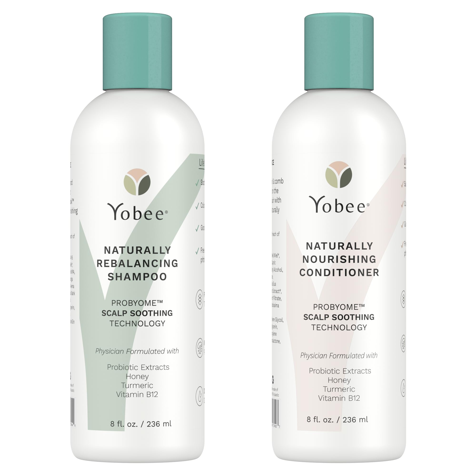 Yobee probiotic shampoo bottle promotes gentle cleansing for sensitive scalps.