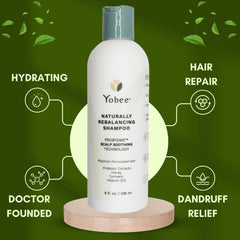 Yobee Rebalancing Shampoo pump application delivers gentle cleansing