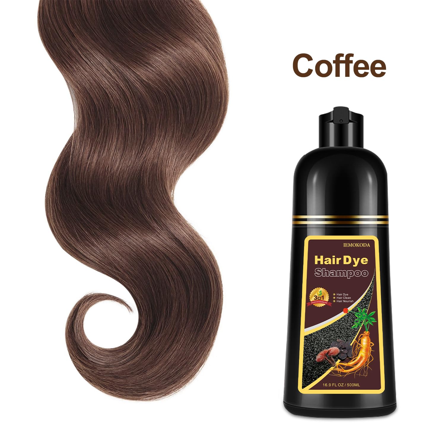 16.9 oz bottle of Yocisku Coffee Hair Dye Shampoo ready for multiple uses.
