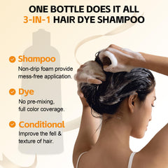 Applying Yocisku Coffee Hair Dye Shampoo to dry hair for quick color.