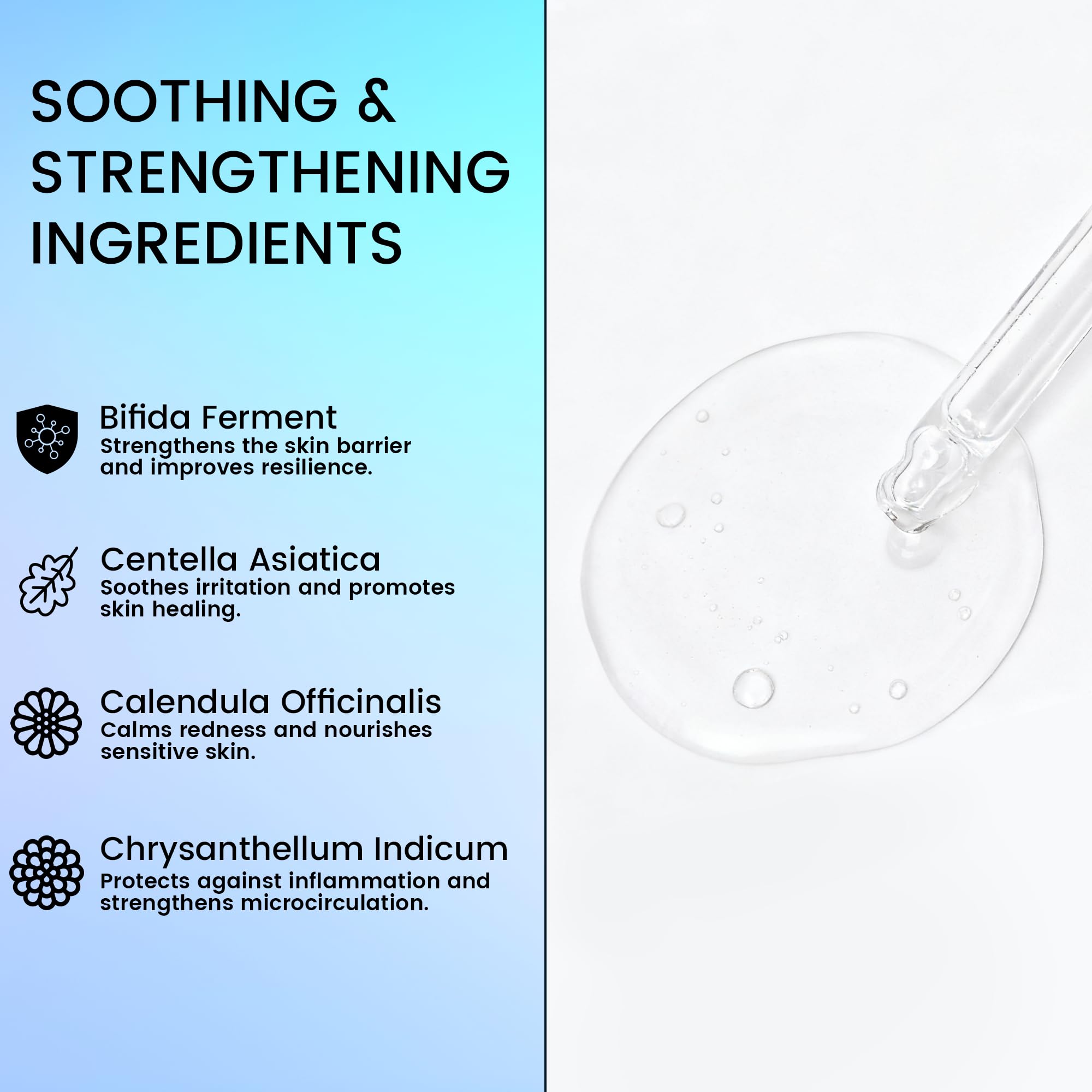 YOEYOU activating serum ingredients closeup highlights natural botanicals supporting calm skin during sessions.