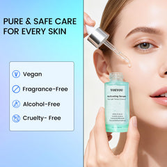 YOEYOU activating serum texture swirl captures lightweight, fast-absorbing formula ideal for red light routines.