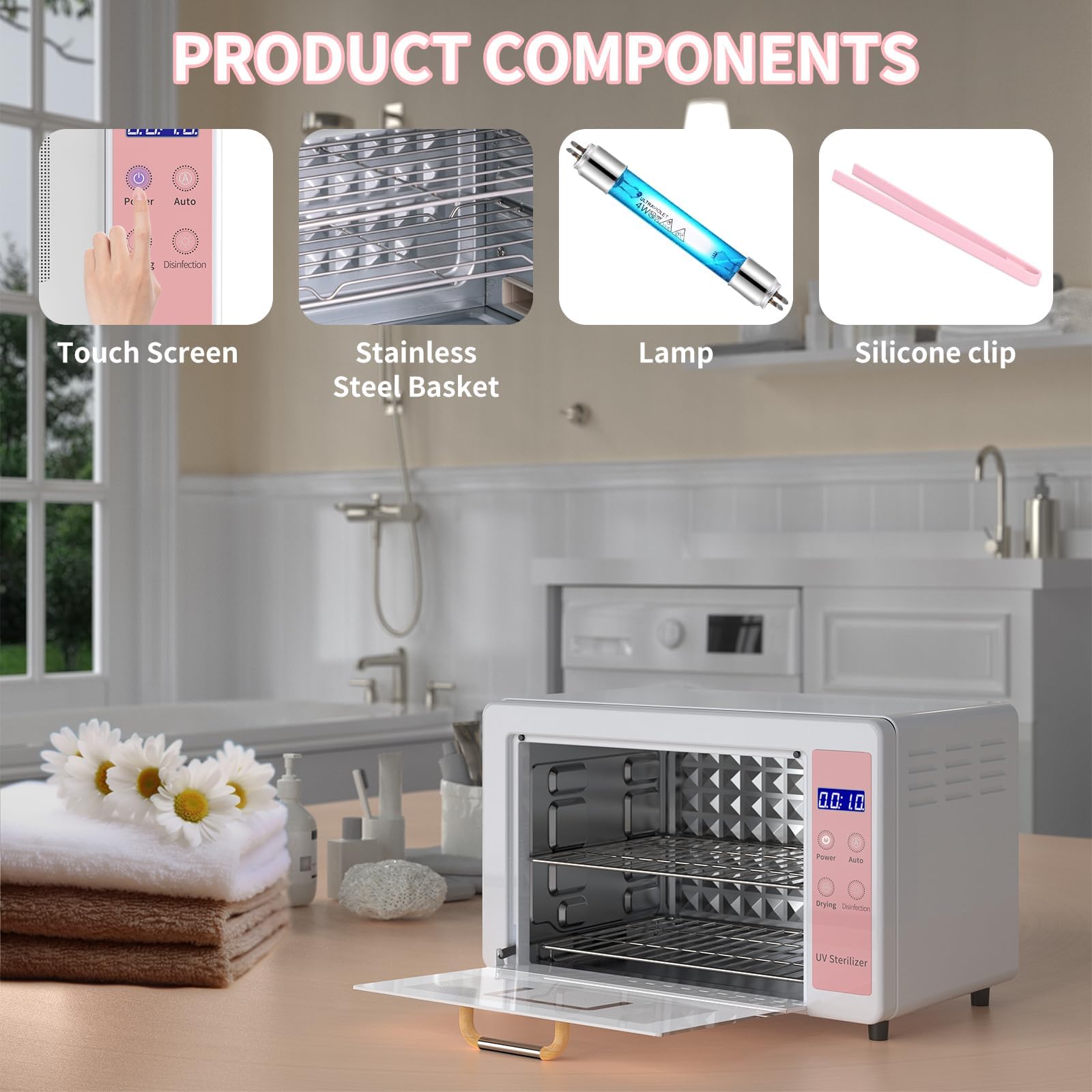 Yofuly 10L sterilizer modes panel displaying three cleaning options.
